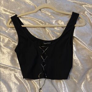 SHEIN Black Sleeveless Tie Front Crop Tank Top